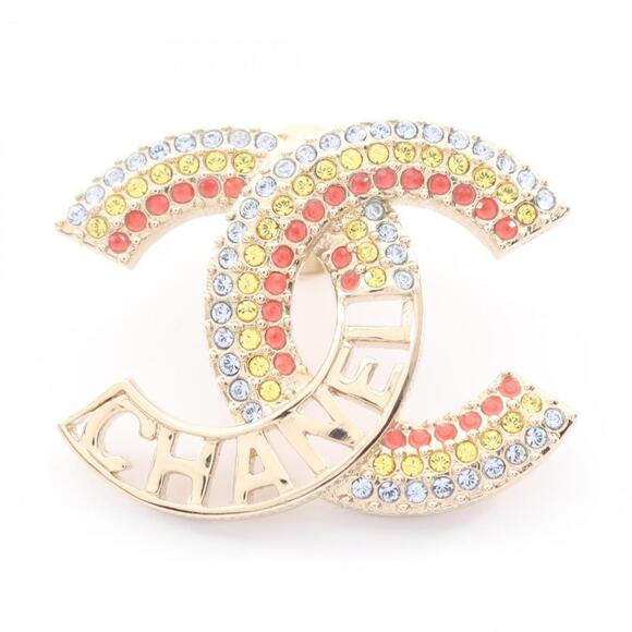 Chanel Coco Mark Brooch with Gold-Plated Rhinestones Multicolor for Women